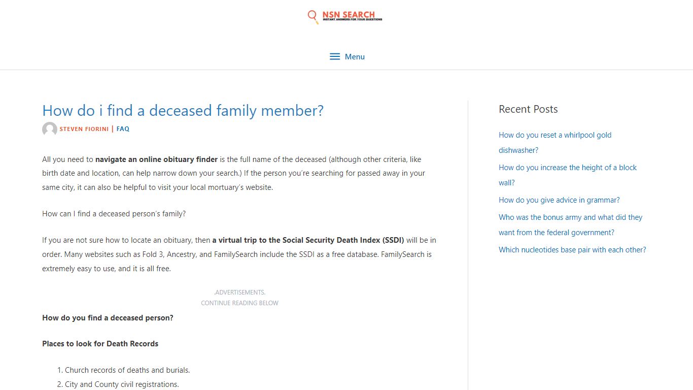 How do i find a deceased family member? - nsnsearch.com